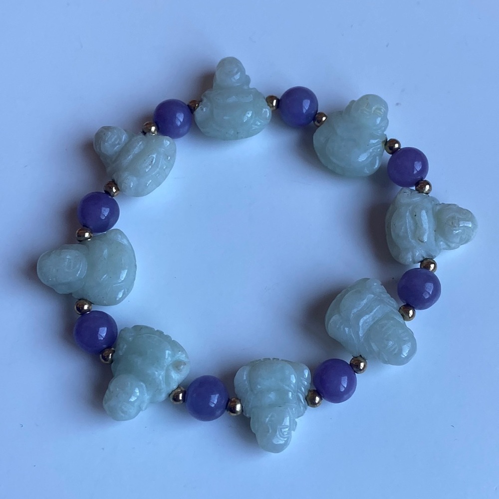 Vintage green purple jade Buddha stretch bracelet